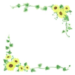  夏カワイイ・ひまわりの装飾フレーム素材イラスト