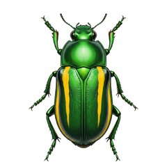Vibrant green beetle with yellow stripes detailed illustration