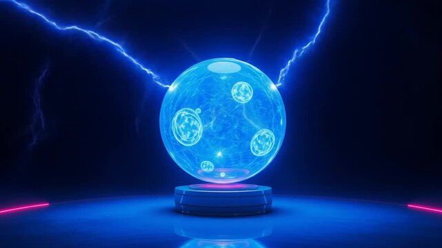Futuristic Energy Sphere with Lightning Effects on a Platform creating an electrifying mood