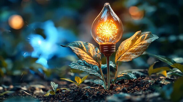 Conceptual animation featuring a plant growing an incandescent light bulb symbolizing
