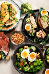 Breakfast food concept. Various ways of cooking chicken eggs.