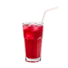 Refreshing red drink with ice cubes