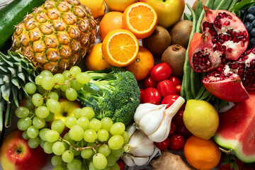 Fresh organic raw vegetables and fruits.