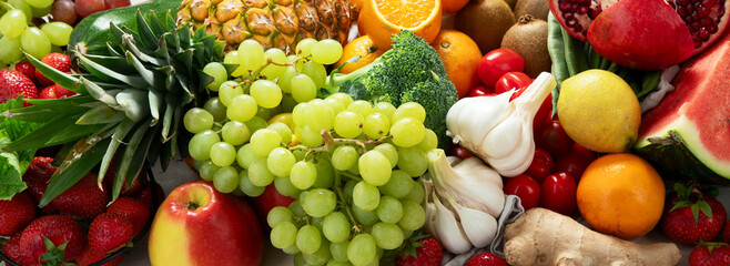 Fresh organic raw vegetables and fruits.
