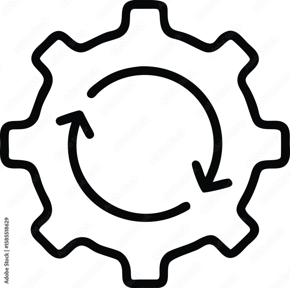 Poster gear wheel with circular arrows icon in simple outline style