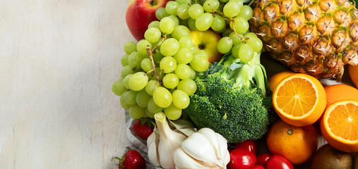 Fresh organic raw vegetables and fruits.