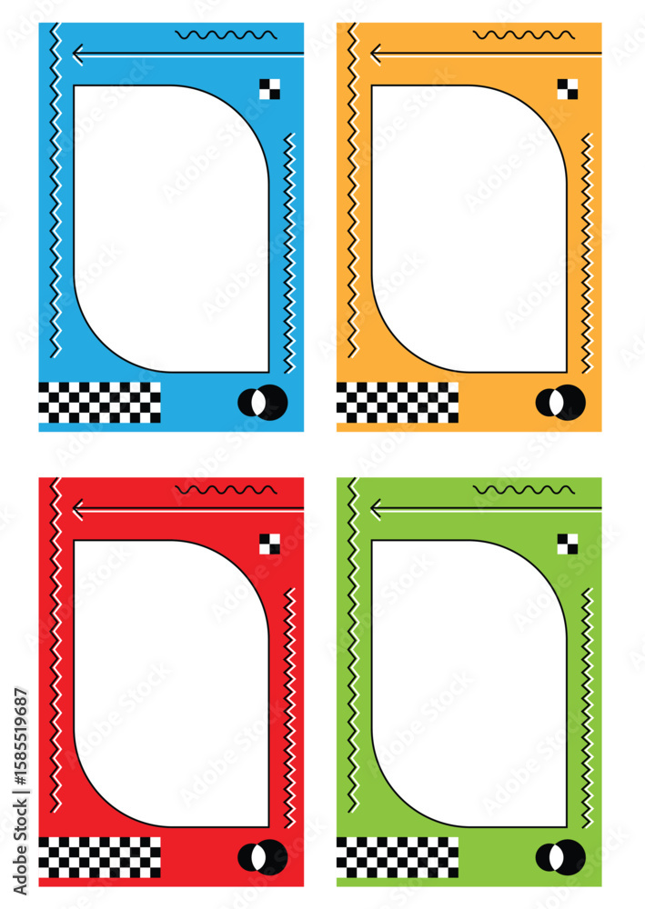 Poster abstract frame geometric figures flat style different colors set. graphic design elements and resour