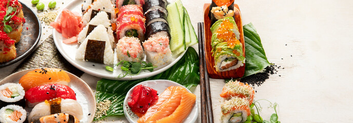 Assorted sushi nigiri and maki big set. © bit24