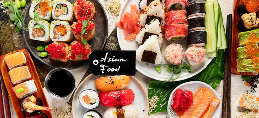 Assorted sushi nigiri and maki big set. © bit24