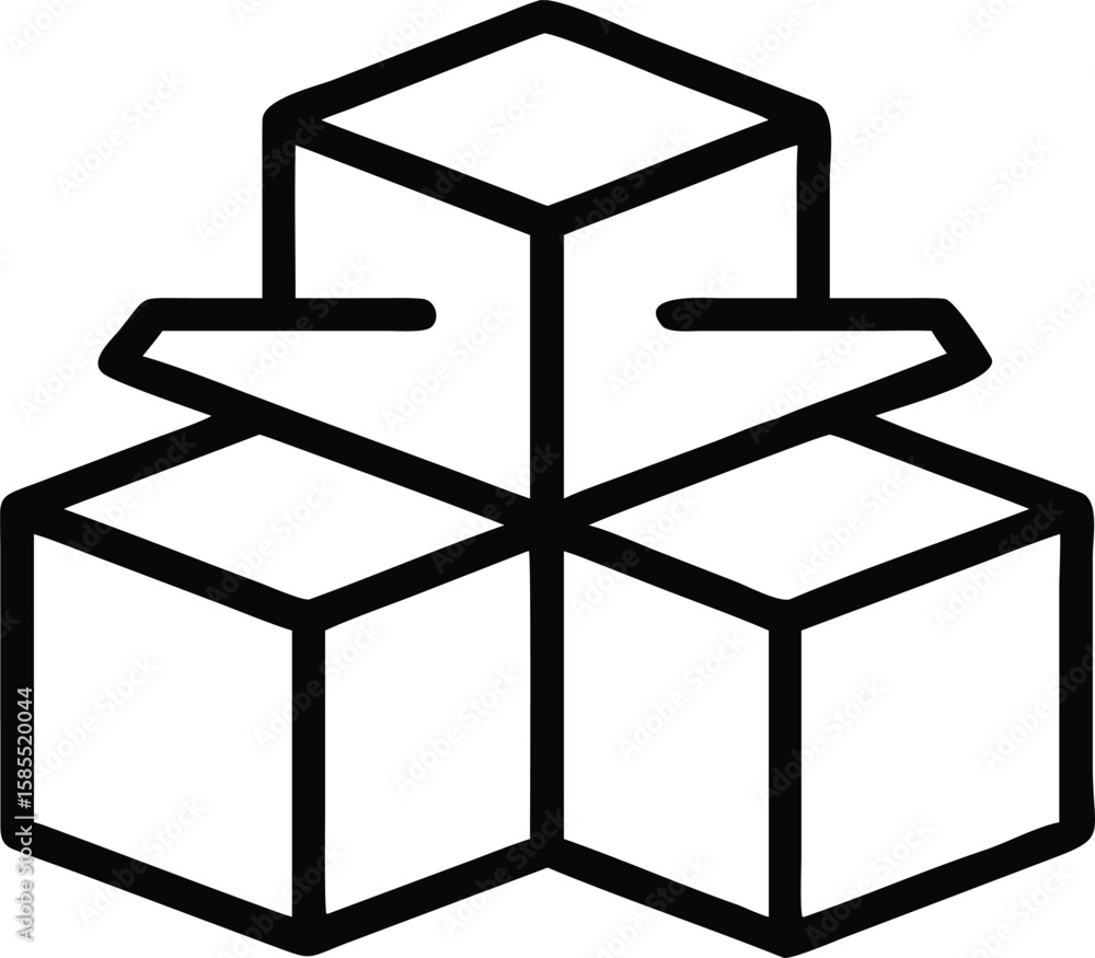 Poster geometric cubes icon in line art style for ui design
