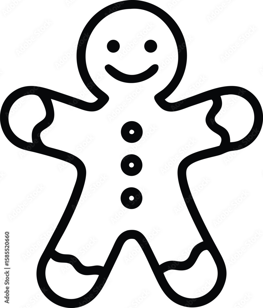 Poster gingerbread man cookie outline with buttons and smile icon design