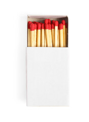 Matches in box isolated on white, top view. Mockup for design