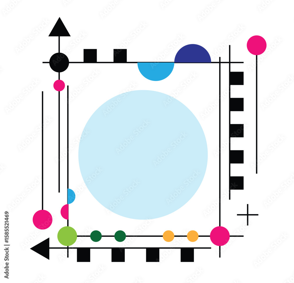 Poster simple abstract line art hi tech frame with colorful geometric figures. graphic design elements and 