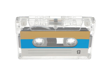 One audio cassette with blank label isolated on white