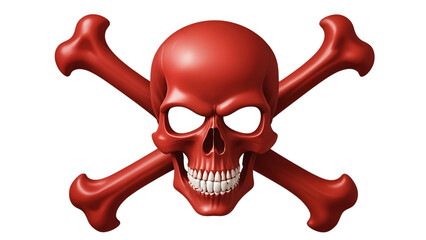 Glossy red skull and crossbones symbol isolated on transparent background