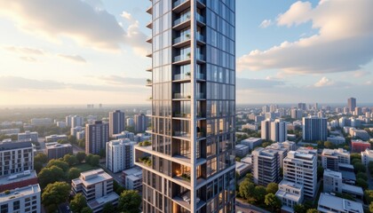 Obraz premium a modern tower featuring integrated photovoltaics, kinetic energy flooring, and cloud based energy control