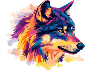 Colorful Wolf Illustration with Modern Abstract Style.