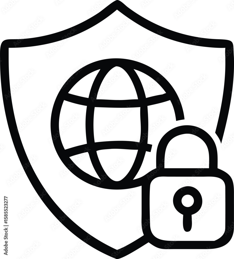 Poster global network security shield and padlock icon illustration for secure data