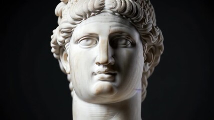 Ancient marble bust sculpture with abstract digital glitch distortion and data noise animation - Powered by Adobe