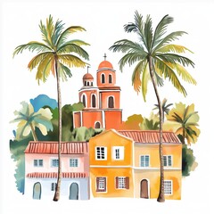 Place des Palmistes. Place des Palmistes hand drawn watercolor illustration