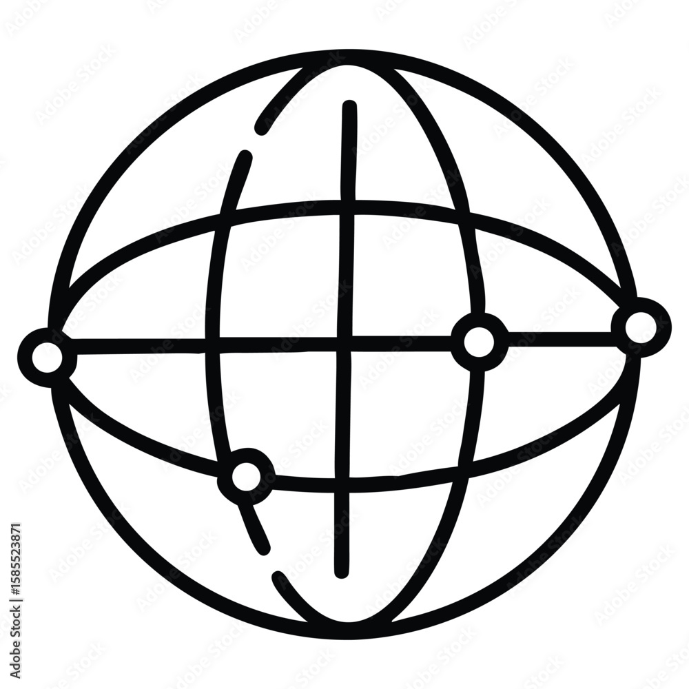 Poster globe grid line icon illustration with connection points representing global network