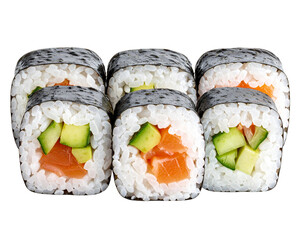 Salmon avocado sushi rolls maki set