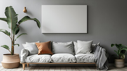 Cozy living room with modern minimalist decor and greenery