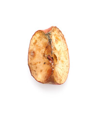 Piece of spoiled apple isolated on white, top view