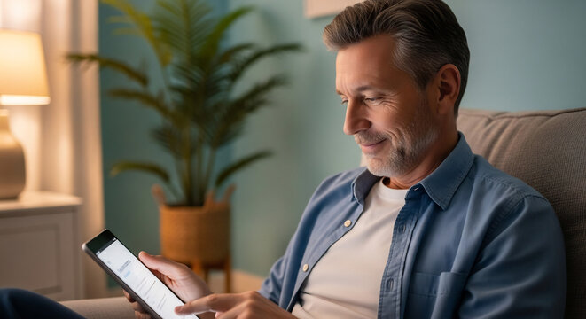 Mature Man Using Tablet for National Minority Donor Awareness Day Registration, Organ Donation