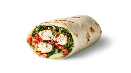 Turkey and hummus wrap with fresh veggies in a stylish cafe setting perfect for lunch