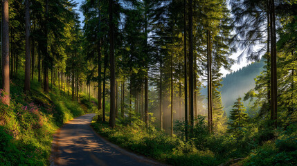 Serene Forest Path at Sunrise
