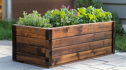 Wooden planter box crafted with basic tools for gardening enthusiasts in a backyard setting