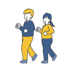 若いぽっちゃり男女のウォーキングイラスト