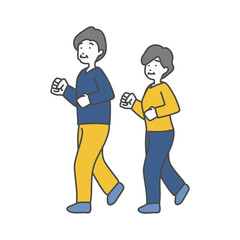 痩せたシニア男女のウォーキングイラスト