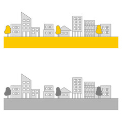 グレーのビルと木々で構成されたシンプルな町並みのイラスト