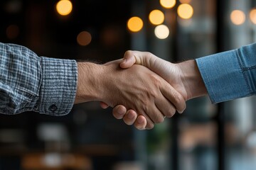Professional handshake symbolizing partnership in a modern office environment closeup image capturing trust and collaboration