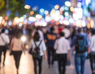 Blurred night city street background with glowing lights, cars, and people in motion. Perfect for urban nightlife, advertising layouts, or modern lifestyle designs