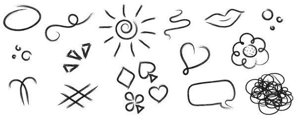 Obraz premium Hand Drawn Doodle Elements Set, Brush Scribble, Black Doodle Elements Collection, Scribble, Doodle Style, Scratch Texture, Vector