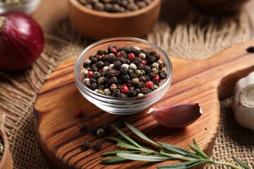 Different aromatic spices on table, closeup view