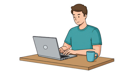 Productive Person Working on Laptop Illustration