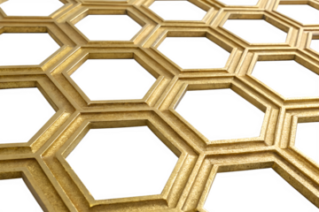 Golden hexagonal pattern with black background. The design features interlocking hexagons, creating a modern and stylish geometric look.
