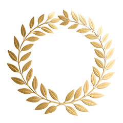 A golden laurel wreath with detailed leaves on a transparent background. The wreath is circular and symbolizes victory and achievement.