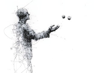 Obraz premium Abstract Illustration of a Person Fishing for Abstract Clouds, A minimalist, abstract illustration depicts a person fishing for a cloud-like form.