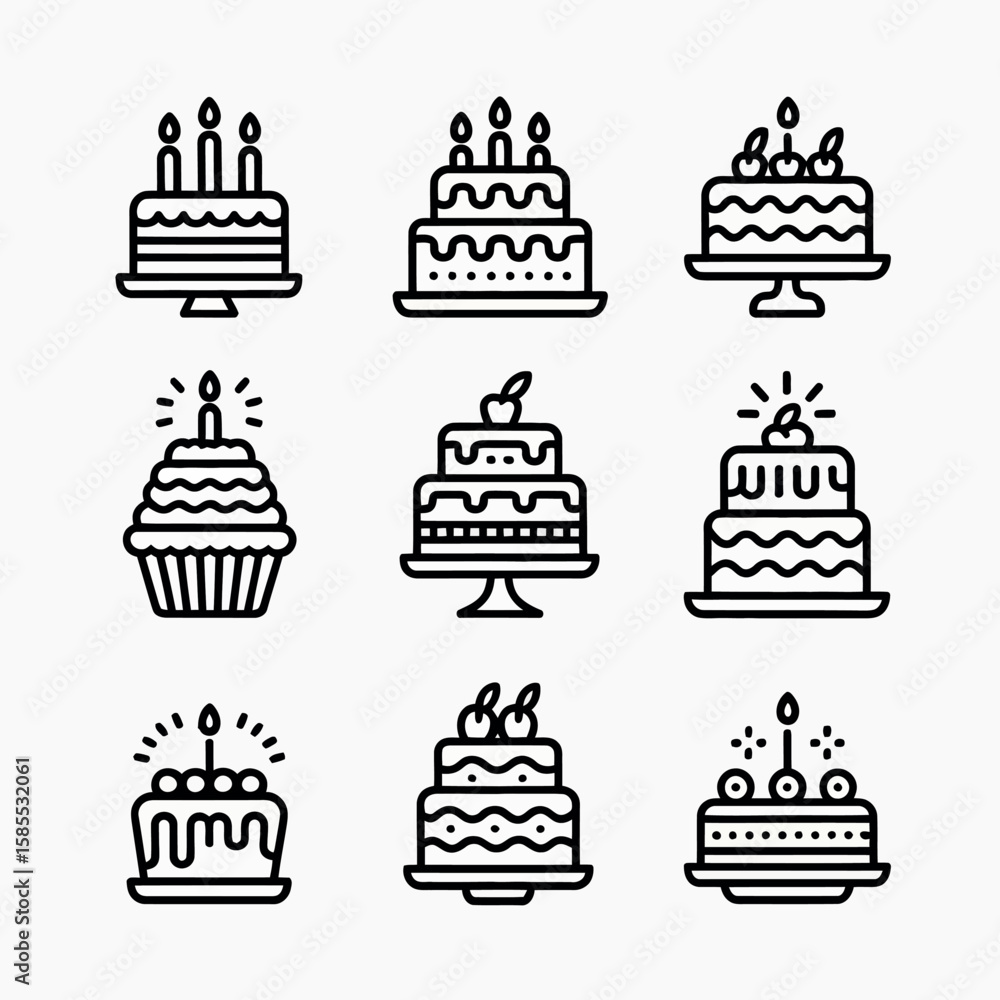 Poster clean thin line vector icon set featuring basic shapes and common ui elements