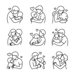 Twelve Delicate Line Art Cat Illustrations in CMYK with Helvetica and Courier Fonts