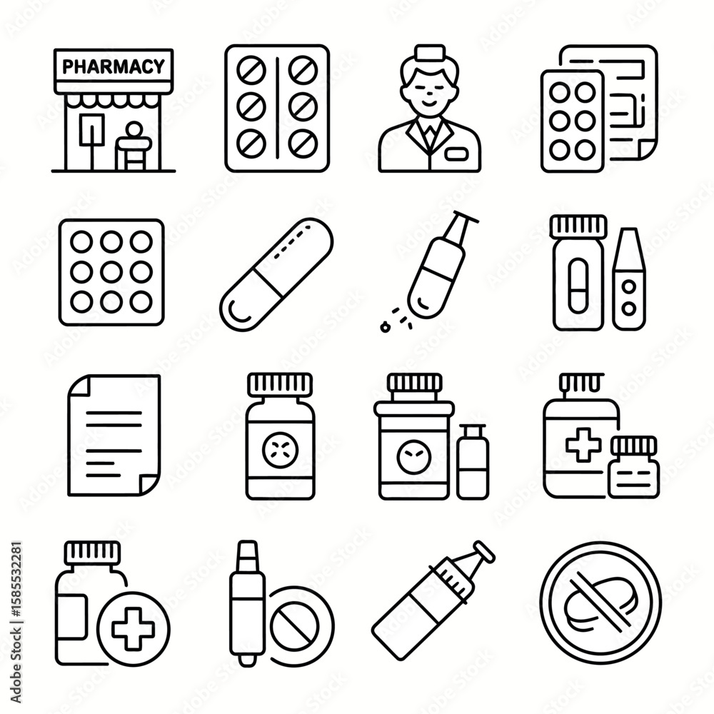Poster minimalist thin line dog icon set illustration with simple design elements and clean style