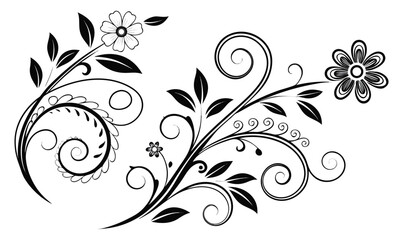 Elegant Floral Swirl Vector Art Black and White Flower Decoration Clipart