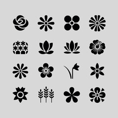 Grid of Simple Stylized Flowers in CMYK with Helvetica and Courier Fonts