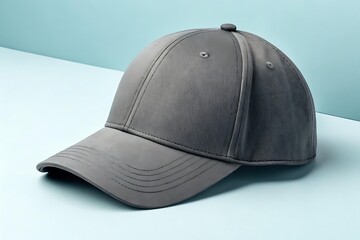 Fototapeta premium Simple charcoal gray cap mockup on solid light background – clean digital product rendering for streetwear, casual uniform design, branded headwear concepts, and modern merchandise presentation visual