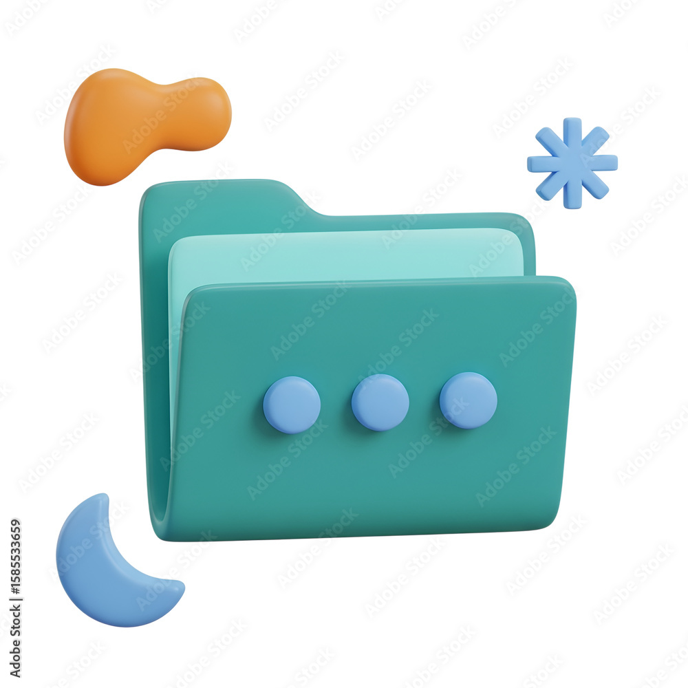 Poster 3d icon of a teal folder with files is isolated on transparent background